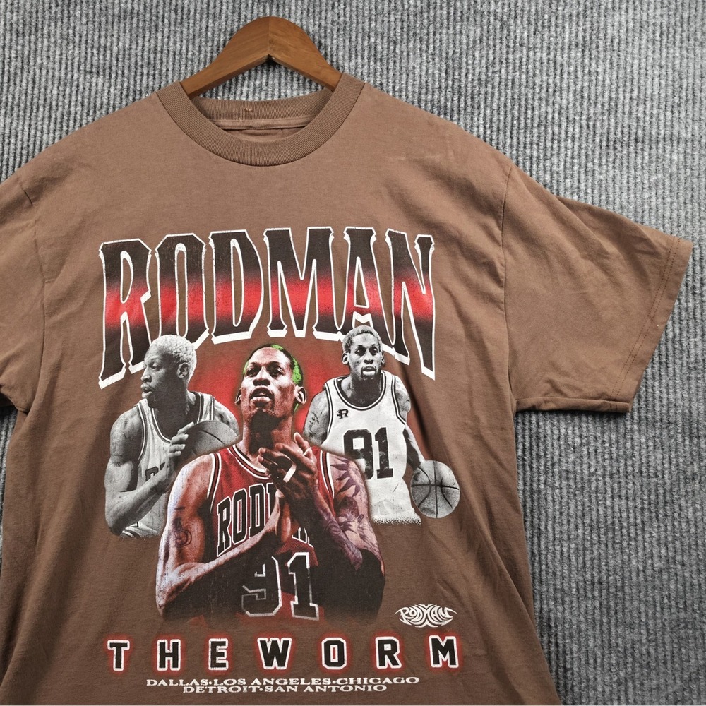 Dennis Rodman The Worm Brown Graphic T-Shirt Men Size Large Y2K Chicago Bulls 91